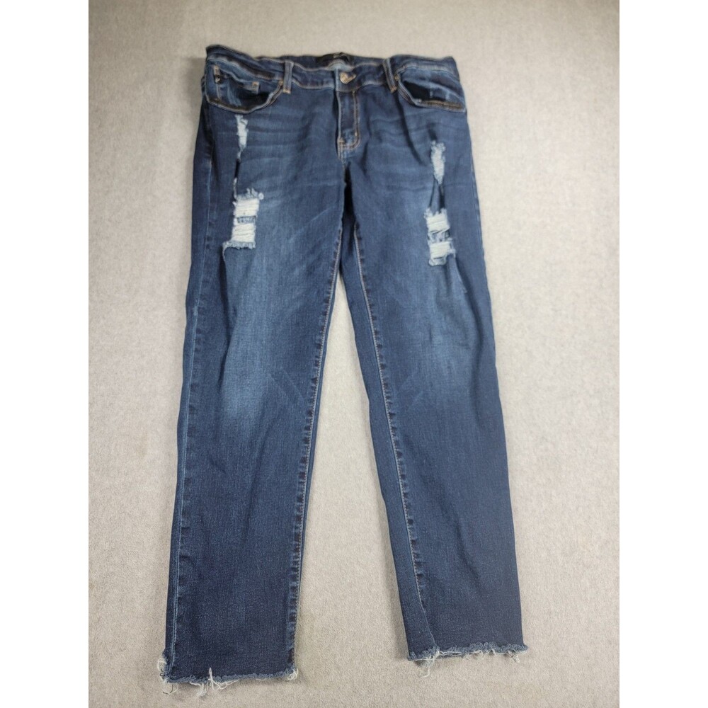 KanCan Jeans Womens XL 34x28 Straight Distressed Stretch Dark Blue Mid Rise City